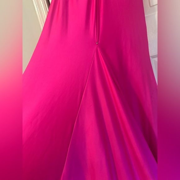 WORN ONCE SHERRI HILL BRIGHT PINK 54421 ONE SHOULDER LONG SLEEVE BEADED GOWN - Picture 10 of 16
